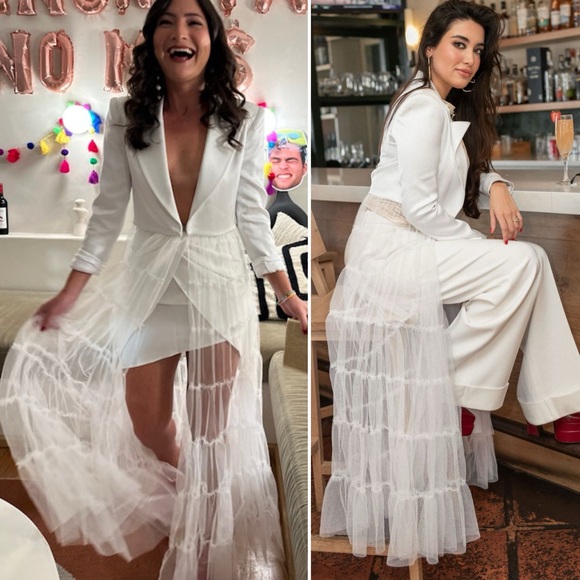 NWT ALICE + OLIVIA Everly Drama Tulle Maxi Blazer in White Size XS - Picture 4 of 17